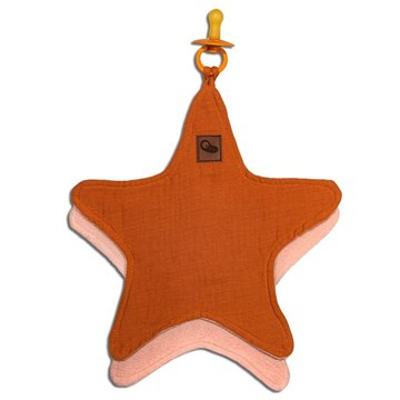 Hi Little One - Przytulanka muślinowa dou dou z zawieszką na smoczek cozy muslin pacifier clip Star Pumpkin