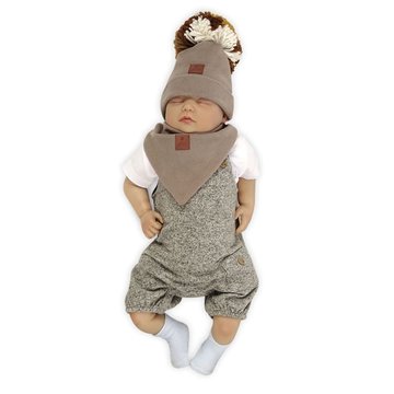 Pom Pom - komplet niemowlęcy czapka z bandanką ALPACA BOHO Cafe Latte & Brown S pom pom