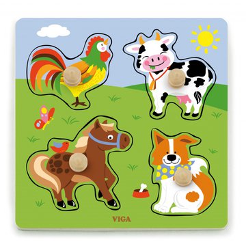 Viga Toys - VIGA Drewniane Puzzle z Pinezkami Farma