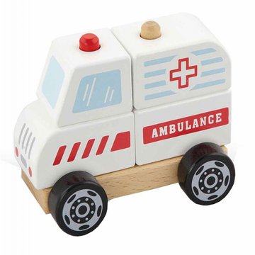 Viga Toys - Viga Drewniane Klocki Ambulans Karetka Pojazd Auto Pogotowie
