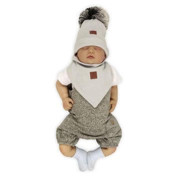 Pom Pom - komplet niemowlęcy czapka z bandanką ALPACA BOHO Grey S pom pom