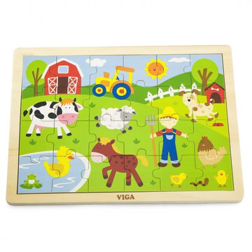 Viga Toys - VIGA Drewniane Puzzle Farma 24 Elementy