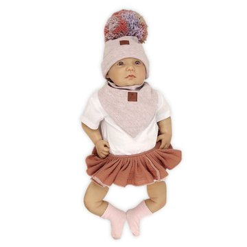 Pom Pom - komplet niemowlęcy czapka z bandanką ALPACA BOHO Pink S pom pom