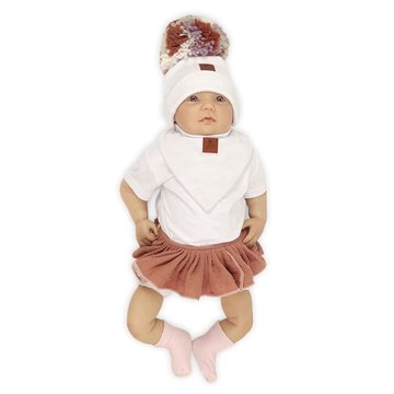 Pom Pom - komplet niemowlęcy czapka z bandanką ALPACA BOHO White S pom pom