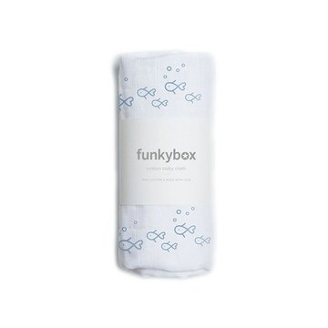 Funkybox - Pieluszka Bawełniana 70x70, Vintage Blue Fish, 0m+